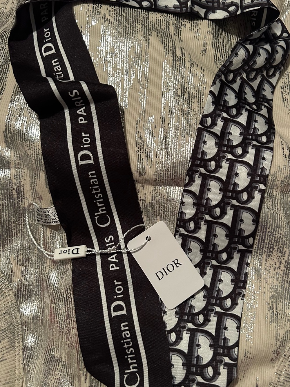 Dior Black and White 100% Silk Signature Logo Scarf Beautiful